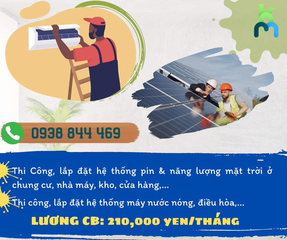 TUYỂN DỤNG KỸ SƯ LẮP ĐẶT NĂNG LƯỢNG MẶT TRỜI, ĐIỀU HÒA TẠI NHẬT