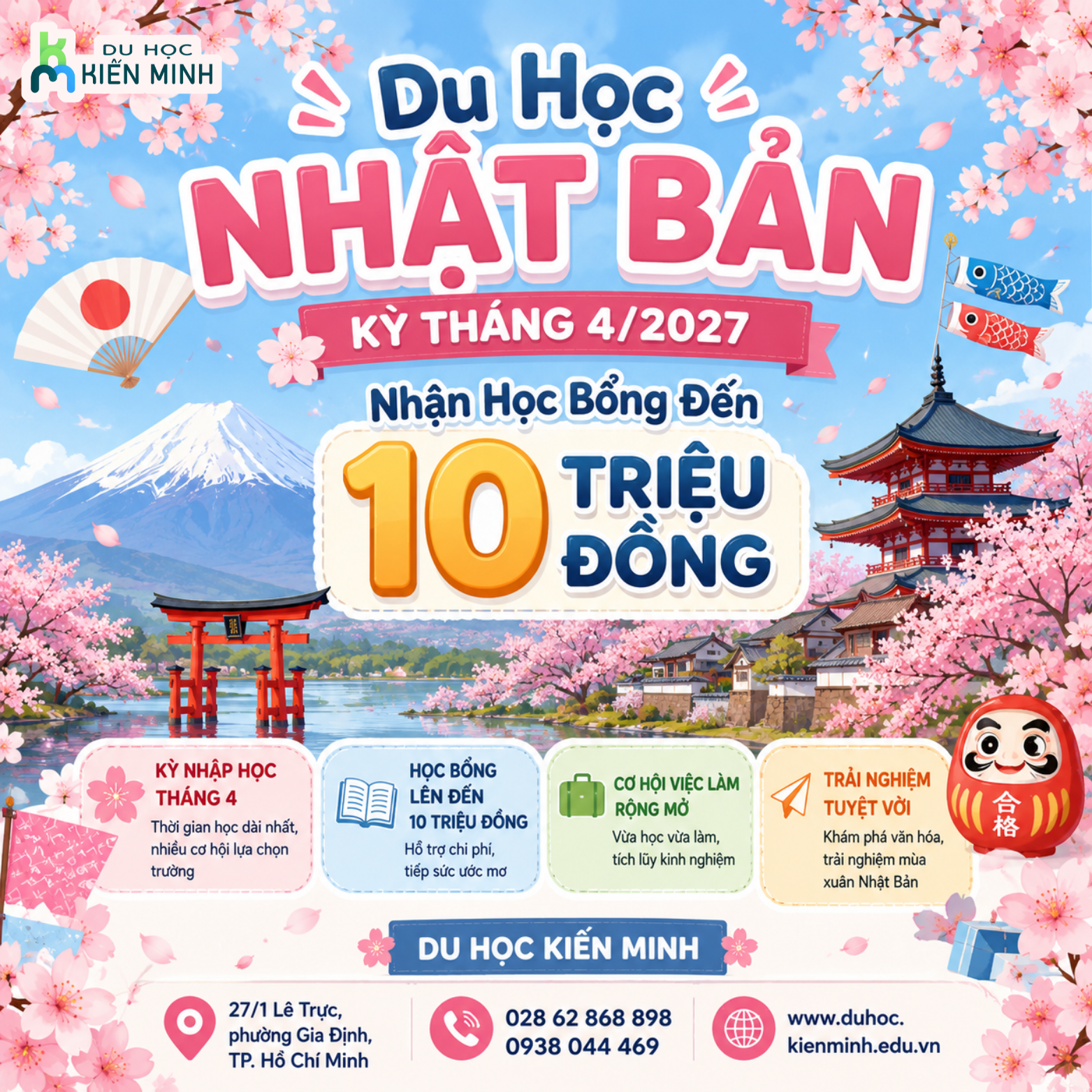 Du Học Nhật Bản Kỳ Tháng 4/2027 – Nhận Học Bổng Đến 10 Triệu Đồng