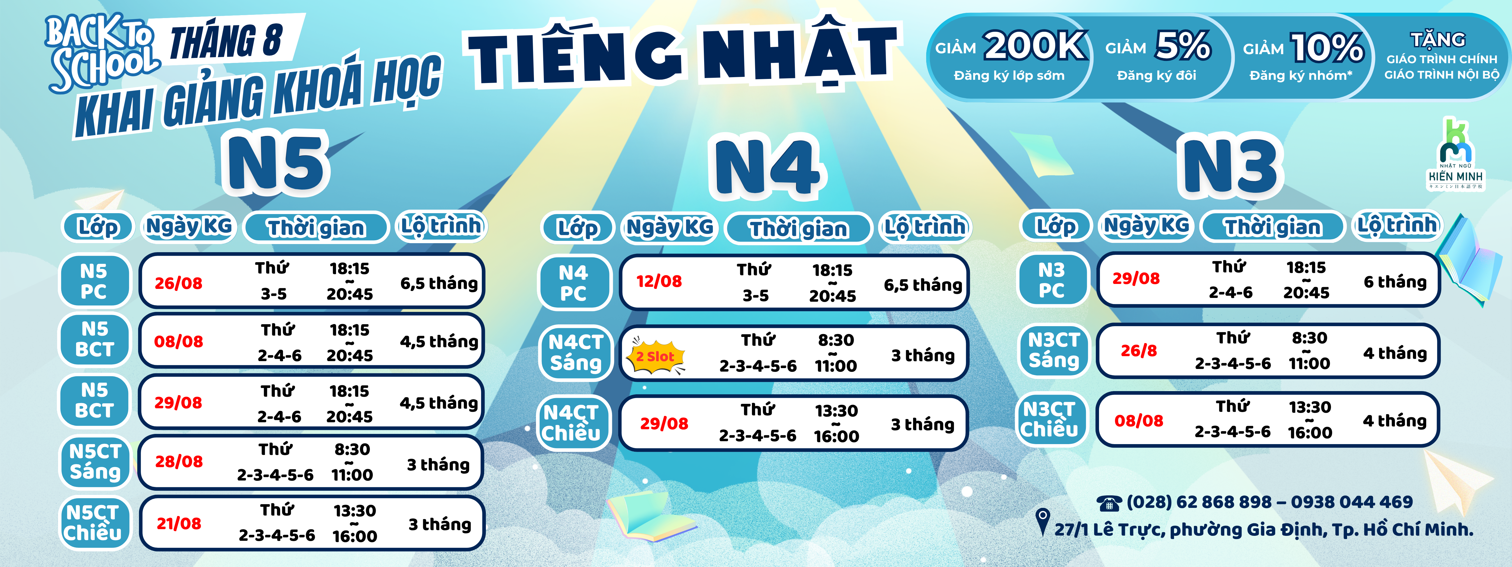 LỊCH KHAI GIẢNG KHOÁ HỌC TIẾNG NHẬT THÁNG 8