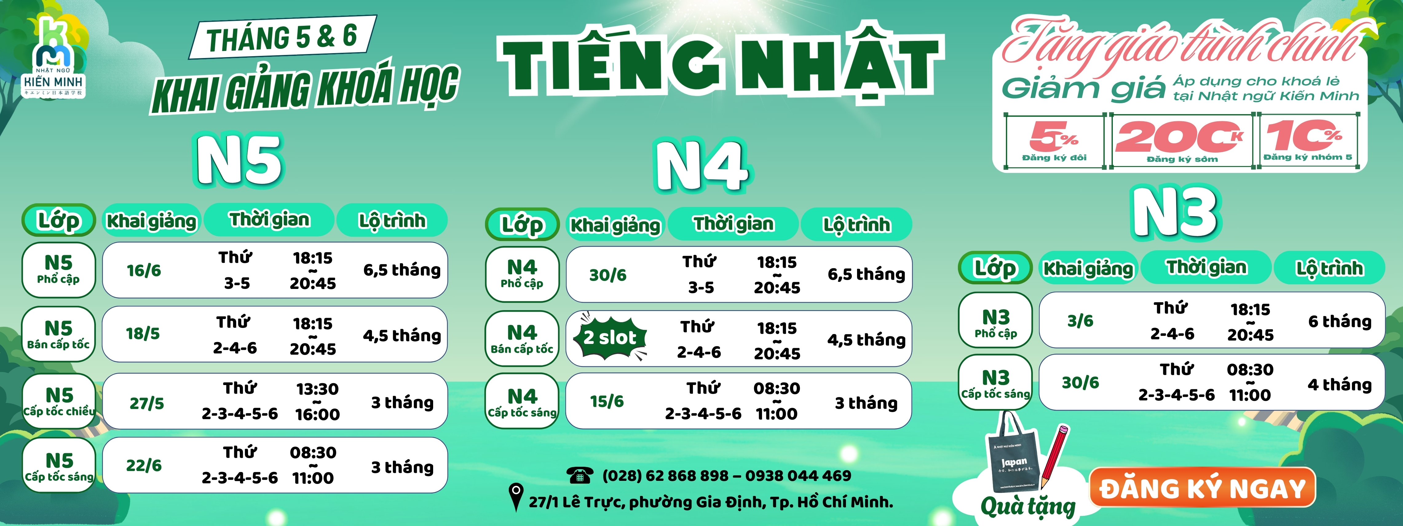 LỊCH KHAI GIẢNG KHOÁ HỌC TIẾNG NHẬT THÁNG 5 & 6