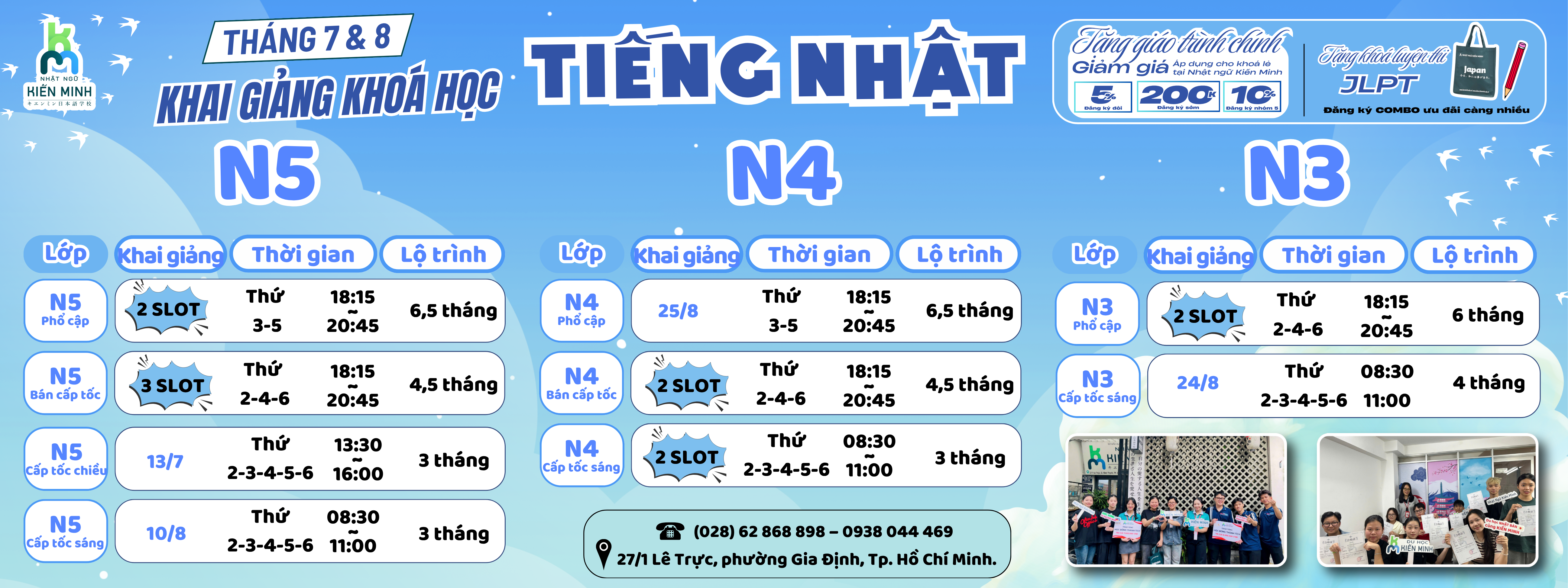 LỊCH KHAI GIẢNG KHOÁ HỌC TIẾNG NHẬT THÁNG 7 & 8