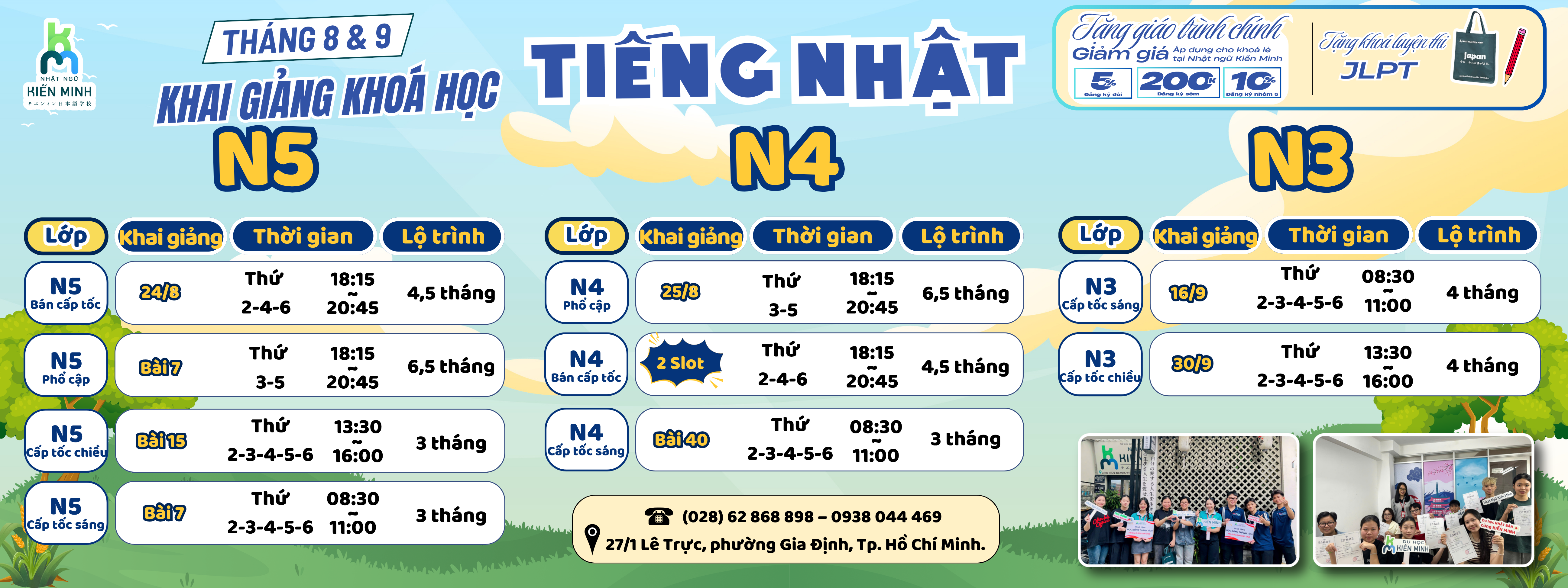 LỊCH KHAI GIẢNG KHOÁ HỌC TIẾNG NHẬT THÁNG 8 & 9